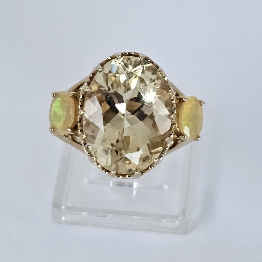 Natural Yellow Laboradite with Opal Accents Sterling Silver Ring Sz 7